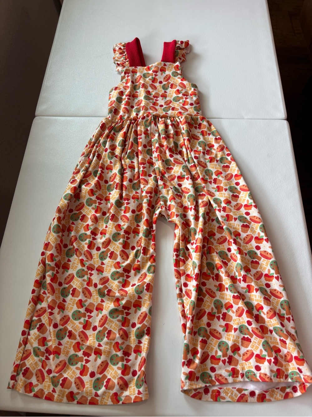Girls Red & Cream Fruit-Print Romper with Ruffle Straps